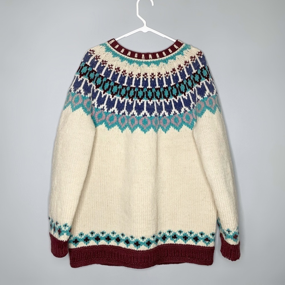 Amazing Hand Knit Wool Chunky Knit Cardigan Unisex One Size Fair Isle Ecuador - Picture 2 of 10